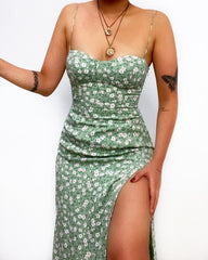 Floral Print Slim Fit Lacing Dress