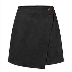 Suede Irregular Asymmetric Skirt Solid Color High Waist Zipper Button Skirt