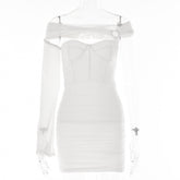 One Shoulder Sleeve Tight Dress Backless Tube Top Cinched Short Dress Autumn