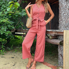 Ärmelloser, lässiger Jumpsuit zum Schnüren am Meer