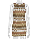Pattern Print round Neck Contrast Color Dress
