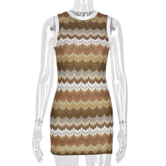 Pattern Print round Neck Contrast Color Dress