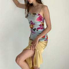 Robe nuisette à imprimé rétro, dos nu, couleur assortie