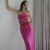 Robe nuisette à imprimé rétro, dos nu, couleur assortie