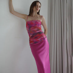 Robe nuisette à imprimé rétro, dos nu, couleur assortie