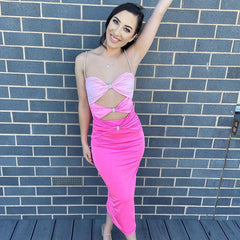 Street Hipster Backless Rhinestone Spaghetti Straps Chest Wrap Dress