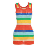 Cutout Knitted High Waist Contrast Color Slim Fit Sleeveless Sheath Dress