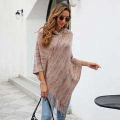 Hooded Striped Tassel Cape Shawl Outer Scarf