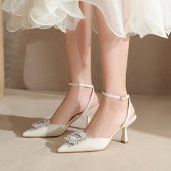 Women's Closed Toe High Spring Rhinestone Ornament Heels