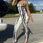 Printed Backless Suspenders Jumpsuit
