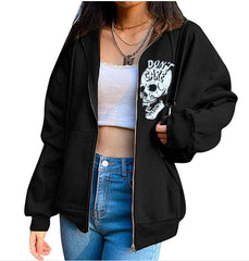 Halloween Skull Print Pullover Double Hooded Top