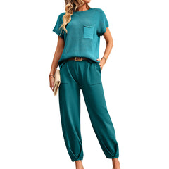 Pantalon à manches courtes Vêtements d'intérieur Pull de couleur contrastée Ensembles deux pièces Sans ceinture