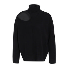 Pull à épaules dénudées, couleur unie, col roulé, manches longues, ample