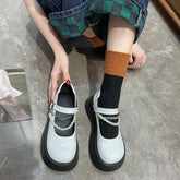 Women's Style Thick-soled Mary Jane Detachable Pearl Leather Shoes