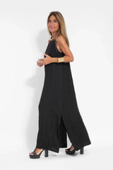 Robe ample sans manches fendue en coton et lin à la mode