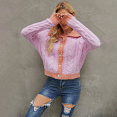 Einreihiger Pullovermantel mit kurzem Kragen und Strickjacke