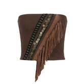 Exotisches Ethno-Metall-Vintage-Ornament-Grate-Tube-Top, zweiteilig, Waste Soil, schmale Passform, Unterbekleidung, Westentop