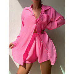 Beach Vacation Solid Color Shirt Suit Loose Sun Protective Casual Beach Swimsuit Blouse