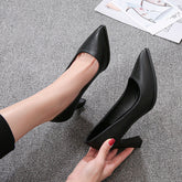 Women's Black Chunky Pointed High Low-cut Soft Heels