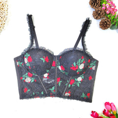 French Sweet Lace Stitching Floral Camisole Outer Wear Inner Tube Top Beauty Back Boning Corset Top Thin