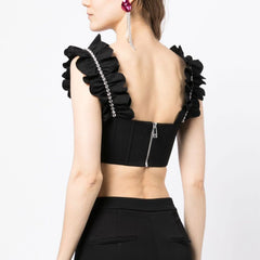 Heavy Industry Set Diamant Boning Korsett Top Rückenfrei Rüschen Spaghettiträger Weste Kurz