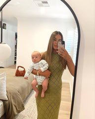 Hollow Out Cutout Mesh Beach Vacation Dress Knitted Slit Dress