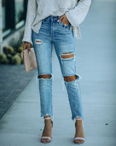Zerrissene Street Slimming All-Matching Jeans Cropped Pants Freizeithose