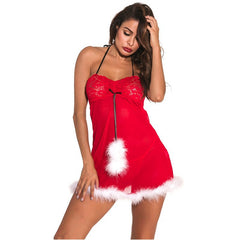 Lingerie Role-Playing Double-Color Lace Fur Ball Christmas Uniform Game