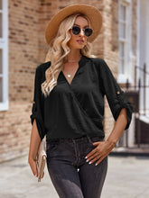 Casual V neck Solid Color Loose Fitting Curl Long Sleeved Top