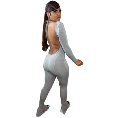 Rückenfreie Hose mit Ausschnitt, einfarbig, hochelastischer Stoff, Sport-Yoga-Overall