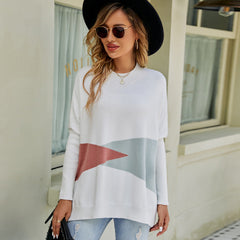 Pull ample à manches chauve-souris, pull de couleur contrastée