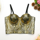 Haut tube bronzant à motif serpent flash pour femme, coupe slim, petite écharpe, pour boîte de nuit, haut disco, corset à armatures