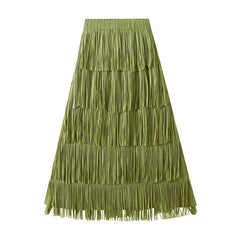 High End Pleated Niche Tassle All-Matching Youthful Looking Slimming Skirt