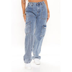 Jean cargo multi-poches à jambe large
