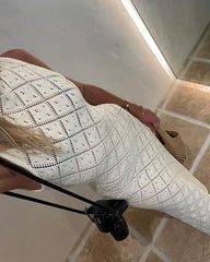 Hollow Out Cutout Mesh Beach Vacation Dress Knitted Slit Dress