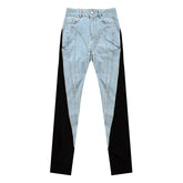 Stretch Super Slimming Jeans Personality Contrast Color Stitching Washed Light Color Street Trousers