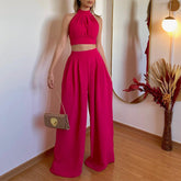 Casual Set Halter Slim Fit Elegant Chest Wrapped High Waist Trousers Two Piece Set