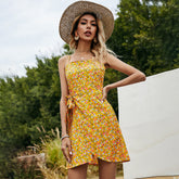 Blue Floral Printed Short Strap Dress Sundress