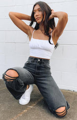 Lockere Löcher, hohe Taille, gerade, trendige Street-Jeans