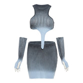 Knitted Gradient Irregular Asymmetric Top High Waist Hip Wrapped Skirt Set