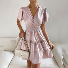 Dress Elegant Waist Tight Slimming V Neckline Dress
