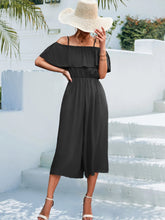 Einfarbiger, schulterfreier, lockerer, lässiger Sling-Jumpsuit