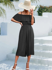 Solid Color off Shoulder Loose Casual Sling Jumpsuit