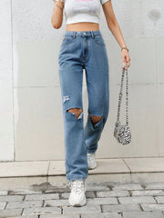 Jean droit déchiré décontracté avec poche