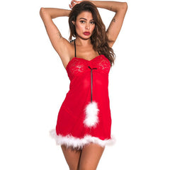 Lingerie Role-Playing Double-Color Lace Fur Ball Christmas Uniform Game