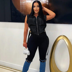 StCollar Zipper Cotton Filled Metal Buckle Strap Vest Coat Cotton Padded Coat