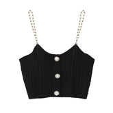 Fall Solid Color Small Sling Pearl Chain Knitted Tube Top Vest