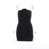 Robe fourreau plissée à fleurs tridimensionnelles avec haut tube et coupe ajustée