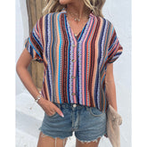 Chemise rayée à manches courtes et boutons, coupe ample, doublure