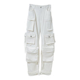 Street Early Heavy Industry Distressed Washed Ripped Multi Pocket Wide Leg Workwear Jeans